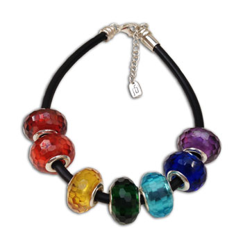 Faceted Chakra Bead Bracelet Sterling Silver & Rubber
