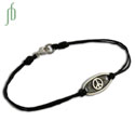 Peace Bracelet Silver and Waxed Cotton 7.5"/19cm