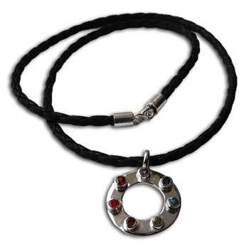 Circle of Happiness Chakra Necklace Silver, Gemstones & Leather 20