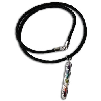 Chakra Necklace Silver, Gemstones & Leather 18