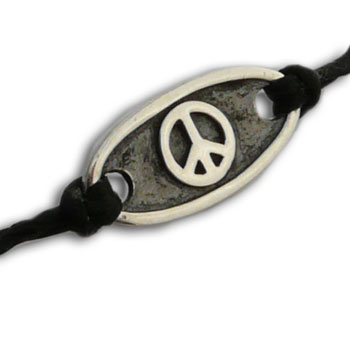 Peace Bracelet Silver and Waxed Cotton 7.5
