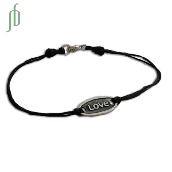 LOVE Bracelet Silver and Waxed Cotton 7.5