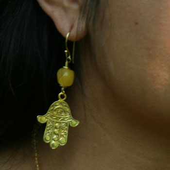 Hamsa Earrings Recycled Glass & Brass #5