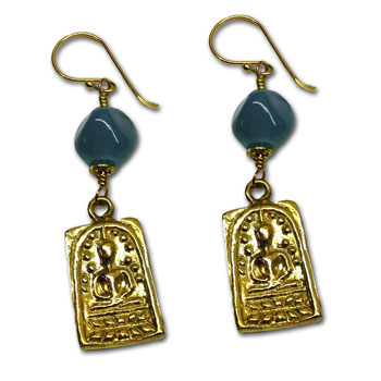 Buddha Earrings Recycled Glass & Brass #3