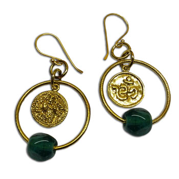 Om Ganesh Earrings Recycled Glass & Brass #2