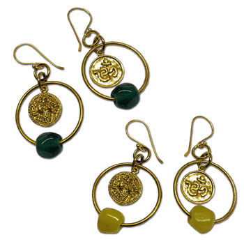 Om Ganesh Earrings Recycled Glass & Brass