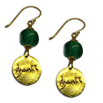 Shanti Earrings Dangle Recycled Glass & Brass #3