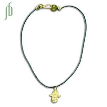 Hamsa Hand of Fatima Rubber Necklace Recycled Brass #2
