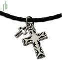 Double Cross Necklace Leather & Sterling Silver 19.834710743801652950cm Unisex