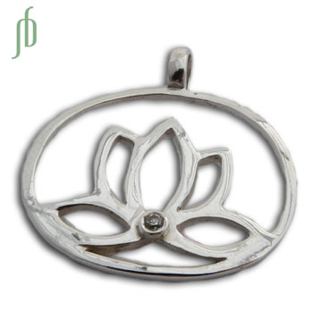 Lotus Pendant Shiny C.Z. Stone "Enlightenment"