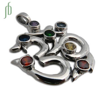 7 Chakra Om Pendant Large Sterling Silver