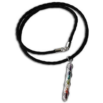 Chakra Necklace Silver, Gemstones & Leather 18" / 45 cm