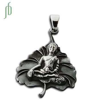 Buddha on a Bodhi Leaf Pendant